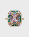 Emerald Morganite Art Deco Cocktail Ring -Lab Created Gemstones