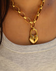 Vivian Grace Gold Antiqued Gold Chunky Puff Heart Necklace