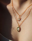Vivian Grace Jewelry Gold Opal Crystal Floral Gold Filled Paperclip Chain Necklace