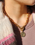 Vivian Grace Jewelry Necklace Antiqued Gold Bee & Fleur de Lis Chunky Chain