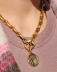 Vivian Grace Jewelry Necklace Antiqued Gold Bee & Fleur de Lis Chunky Chain