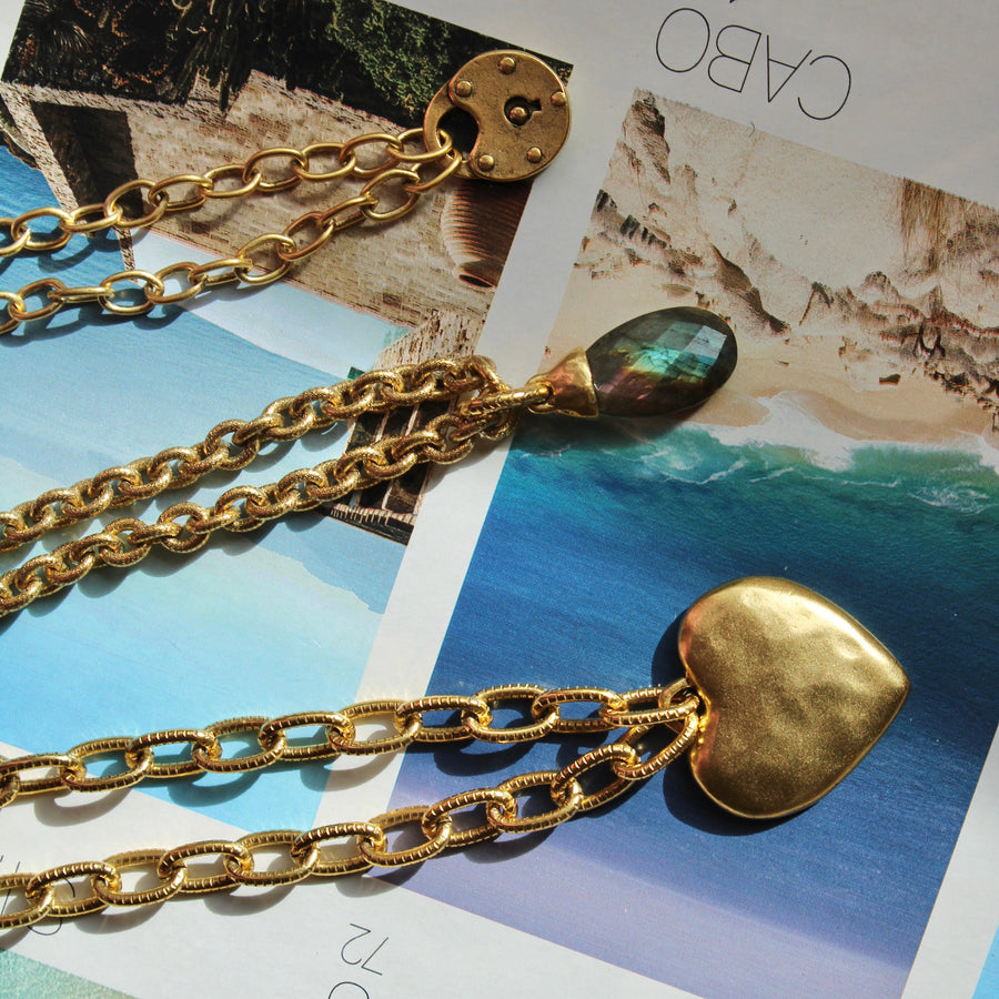 Vivian Grace Jewelry Necklace Antiqued Gold Padlock Chain