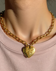 Vivian Grace Jewelry Necklace Gold Antiqued Gold Chunky Heart Chain