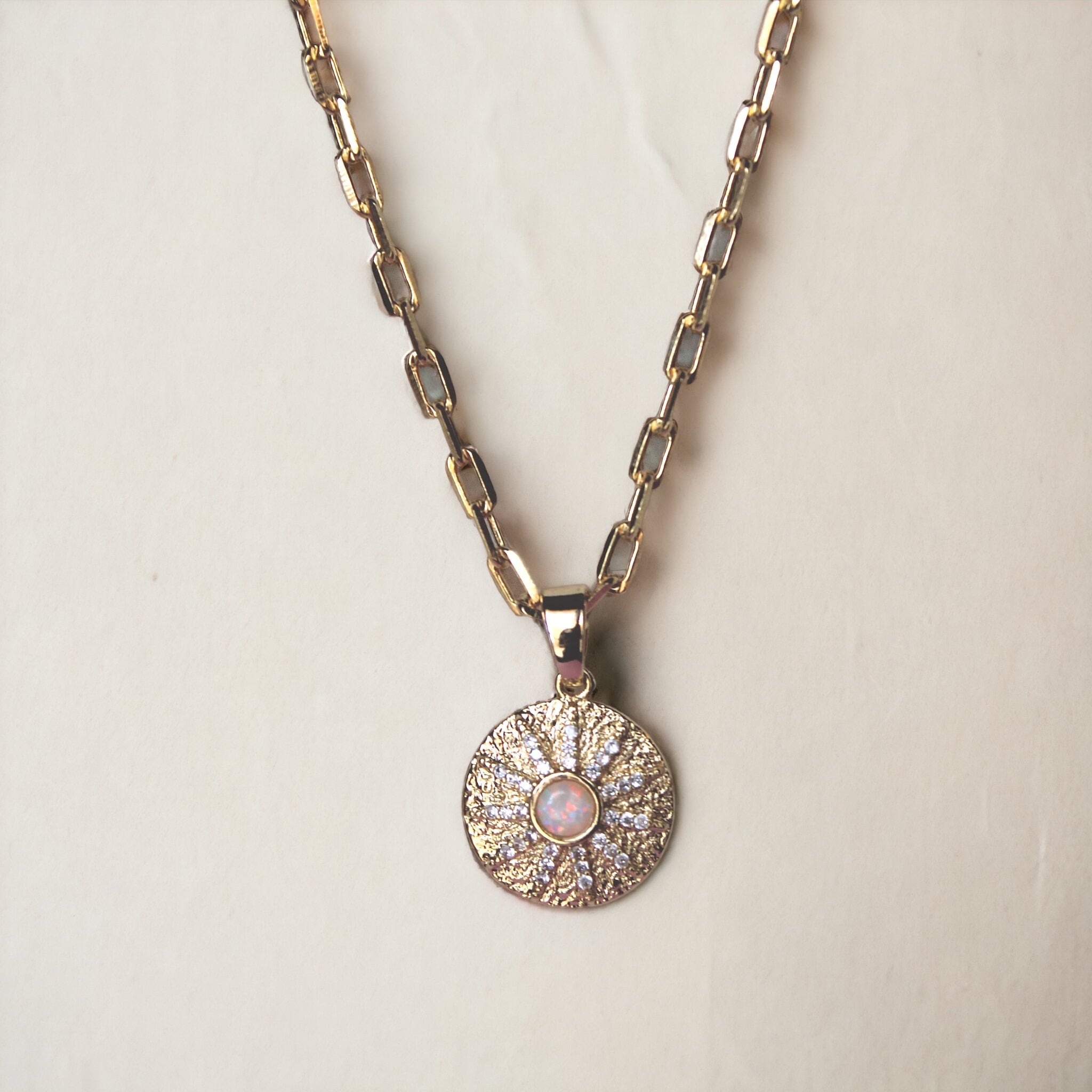 Opal Sunburst Necklace | Gold Plated Chain Pendant | Light Years Jewelry