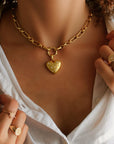 Vivian Grace Jewelry Necklace Gold Starry Gold Heart Charm Holder Necklace- Antiqued Gold