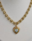 Vivian Grace Jewelry Necklace Gold Vintage Blue Guilloche Heart Necklace
