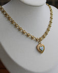 Vivian Grace Jewelry Necklace Gold Vintage Blue Guilloche Heart Necklace
