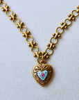 Vivian Grace Jewelry Necklace Gold Vintage Blue Guilloche Heart Necklace