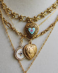 Vivian Grace Jewelry Necklace Gold Vintage Blue Guilloche Heart Necklace
