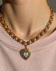 Vivian Grace Jewelry Necklace Gold Vintage Blue Guilloche Heart Necklace