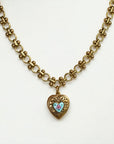 Vivian Grace Jewelry Necklace Gold Vintage Blue Guilloche Heart Necklace
