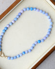 Vivian Grace Jewelry Necklace Round Hand Knotted Peruvian Opal Bead Necklace- 8mm Lavender Blue