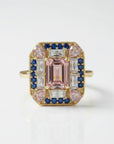 Vivian Grace Jewelry Ring 5 Lab Sapphire Morganite Art Deco Cocktail Ring as
