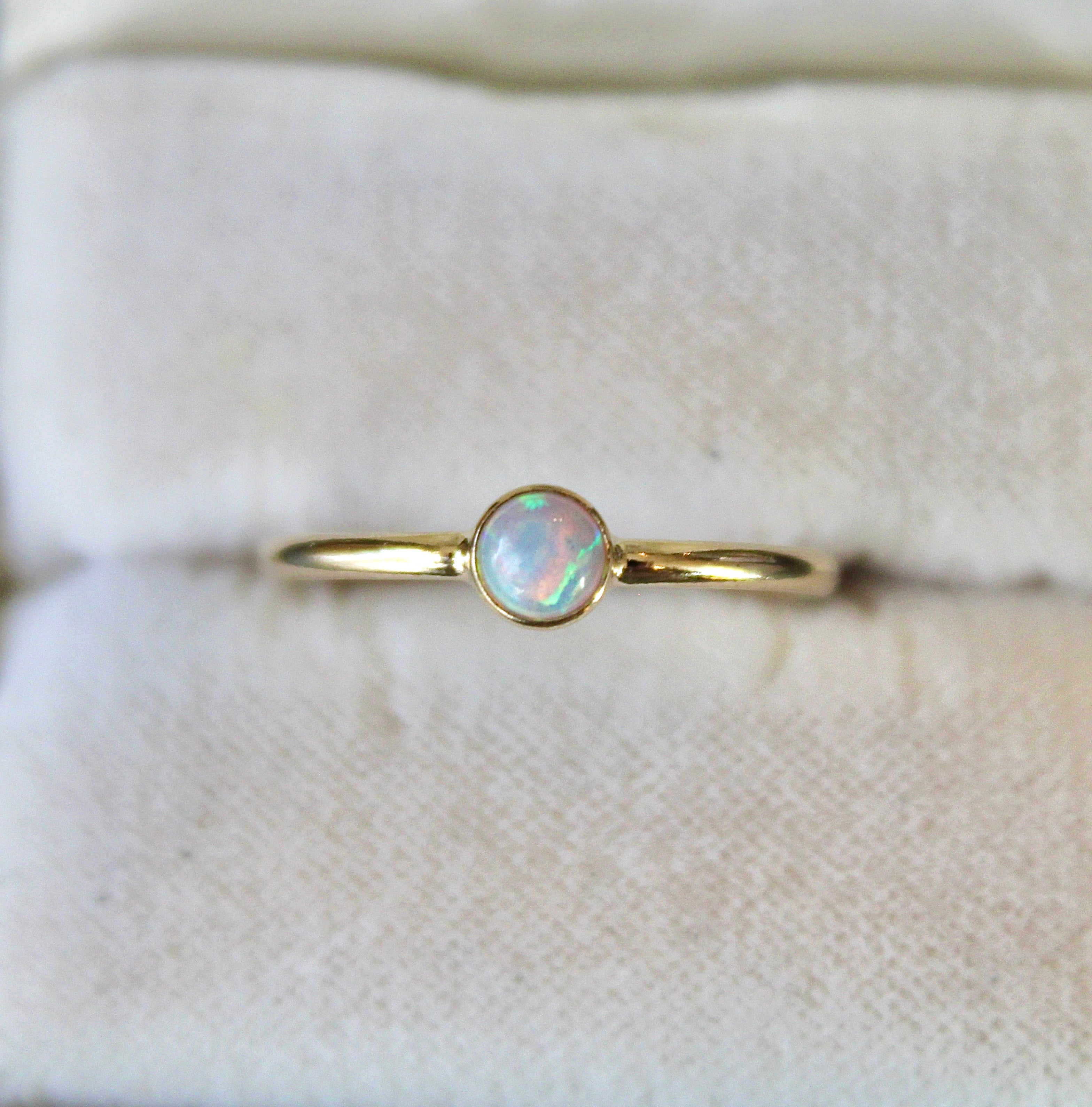 ISABEL 14k Solid Gold White Opal Stacking Ring; Made To Order; buy Handmade Dainty Jewelry; Gemstone Ring Stacker Made in USA Handcrafted