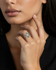 Vivian Grace Jewelry Ring Emerald Morganite Art Deco Cocktail Ring -Lab Created Gemstones