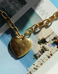 Vivian Grace Necklace Antiqued Gold Chunky Heart Chain