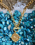 Vivian Grace Necklace Gold Antiqued Gold Coin Toggle Chain