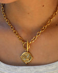 Vivian Grace Necklace Gold Antiqued Gold Coin Toggle Chain