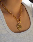 Vivian Grace Necklace Gold Antiqued Gold Coin Toggle Chain