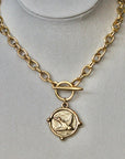 Vivian Grace Necklace Gold Antiqued Gold Coin Toggle Chain