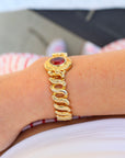 Vivian Grace Vintage Bracelet Vintage Gold Filled Sweetheart Expansion Bracelet - Red Glass Gemstone (circa 1930)