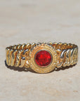 Vivian Grace Vintage Bracelet Vintage Gold Filled Sweetheart Expansion Bracelet - Red Glass Gemstone (circa 1930)