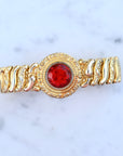 Vivian Grace Vintage Bracelet Vintage Gold Filled Sweetheart Expansion Bracelet - Red Glass Gemstone (circa 1930)