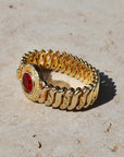 Vivian Grace Vintage Bracelet Vintage Gold Filled Sweetheart Expansion Bracelet - Red Glass Gemstone (circa 1930)