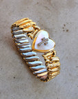 Vivian Grace Vintage Gold Marvel 12k Gold Filled Mother of Pearl Heart Locket Sweetheart Bracelet - Vintage