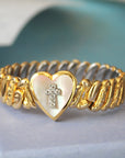 Vivian Grace Vintage Gold Marvel 12k Gold Filled Mother of Pearl Heart Locket Sweetheart Bracelet - Vintage