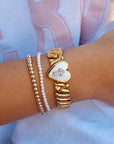 Vivian Grace Vintage Gold Marvel 12k Gold Filled Mother of Pearl Heart Locket Sweetheart Bracelet - Vintage