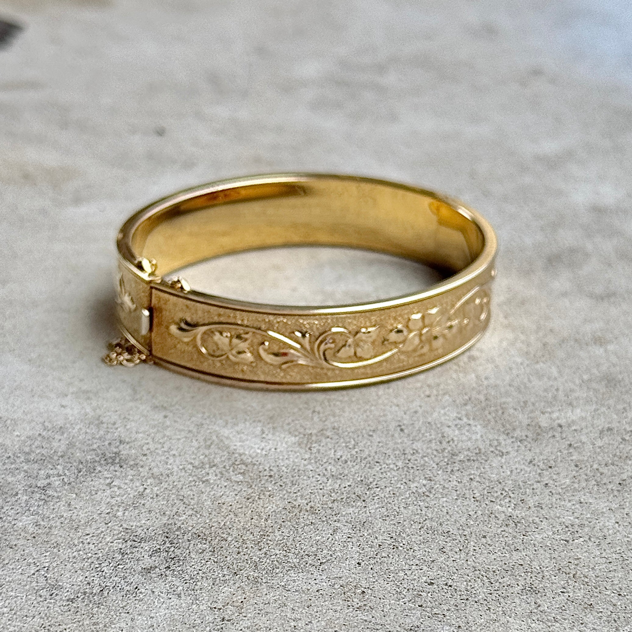 Vintage Gold-Filled Floral Etched Bangle Bracelet