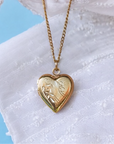 Vivian Grace Vintage Necklace Vintage Floral Heart Locket - 12k Gold Filled