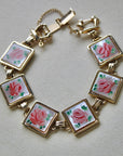 Vivian Grace Vintage Pink Rose Guilloche Mother of Pearl Panel Bracelet