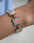 Vivian Grace Vintage Pink Rose Guilloche Mother of Pearl Panel Bracelet