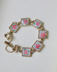 Vivian Grace Vintage Pink Rose Guilloche Mother of Pearl Panel Bracelet