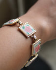 Vivian Grace Vintage Pink Rose Guilloche Mother of Pearl Panel Bracelet