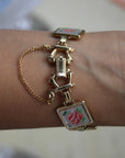 Vivian Grace Vintage Pink Rose Guilloche Mother of Pearl Panel Bracelet