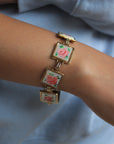 Vivian Grace Vintage Pink Rose Guilloche Mother of Pearl Panel Bracelet