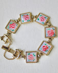 Vivian Grace Vintage Pink Rose Guilloche Mother of Pearl Panel Bracelet