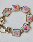Vivian Grace Vintage Pink Rose Guilloche Mother of Pearl Panel Bracelet
