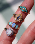 Vivian Grace Vintage Ring Antique 18k Gold Sapphire Pearl Navette Ring- (dated 1903)