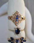 Vivian Grace Vintage Ring Antique 18k Gold Sapphire Pearl Navette Ring- (dated 1903)