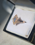 Vivian Grace Vintage Ring Antique 18k Gold Sapphire Pearl Navette Ring- (dated 1903)