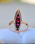 Vivian Grace Vintage Ring Victorian 14k Gold Ruby and Diamond Navette Ring- (mid 1800s)