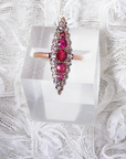 Vivian Grace Vintage Ring Victorian 14k Gold Ruby and Diamond Navette Ring- (mid 1800s)