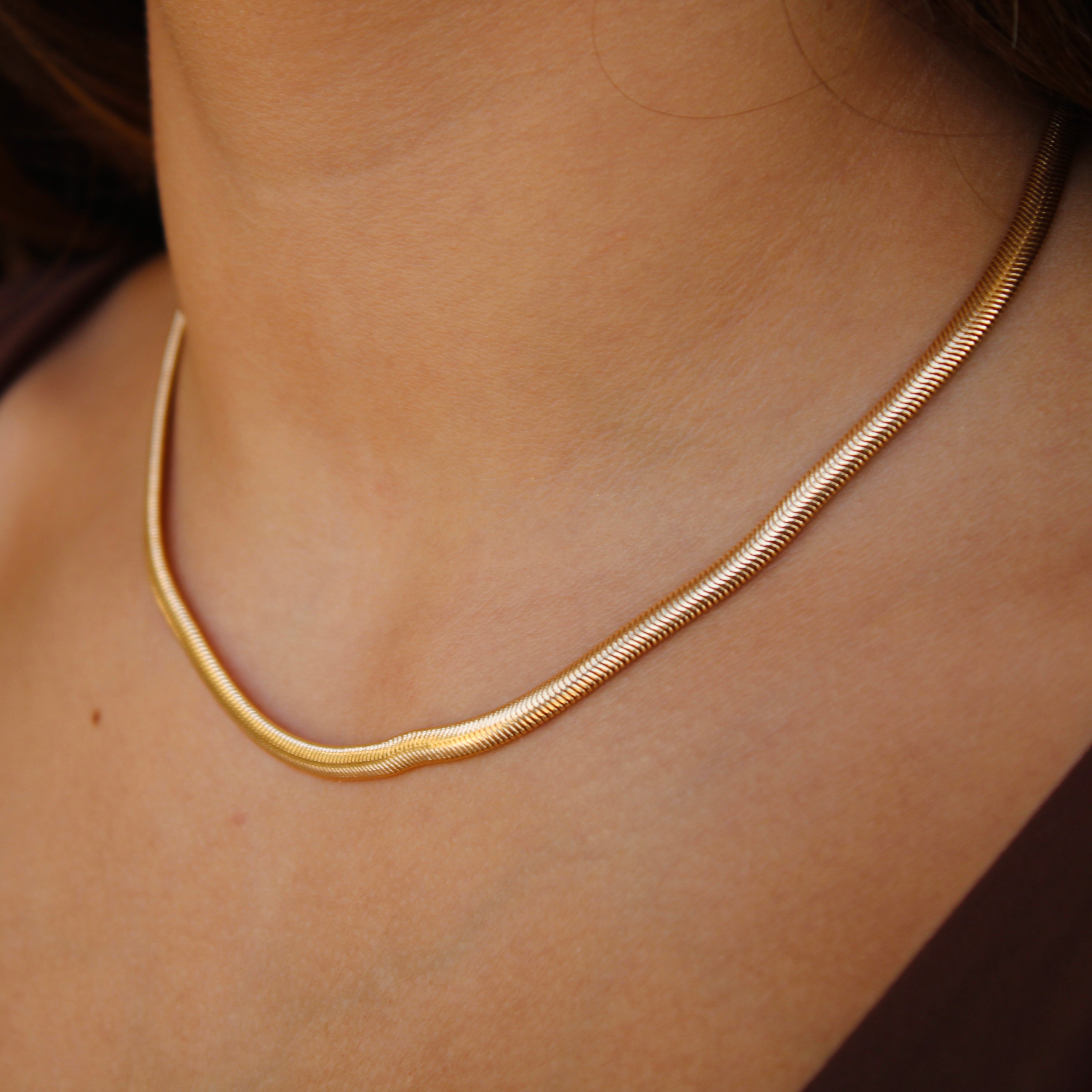 4mm Gold Herringbone Chain Necklace