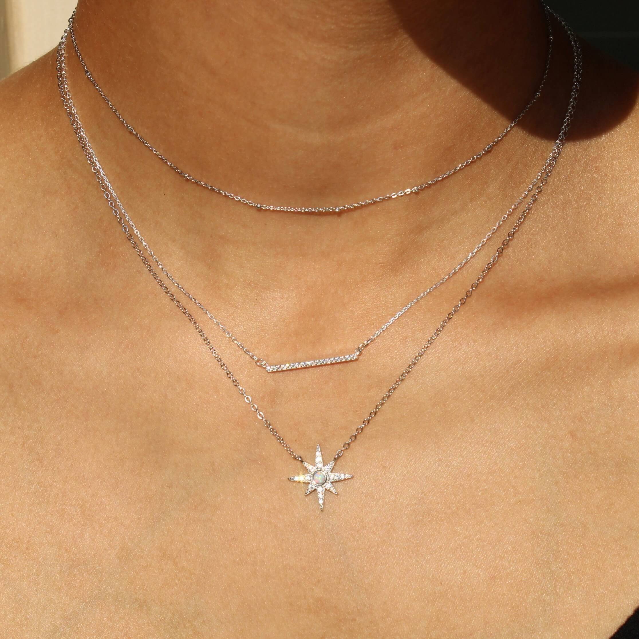 Opal CZ Star Pendant, Gold Filled Star Burst Charms Dainty