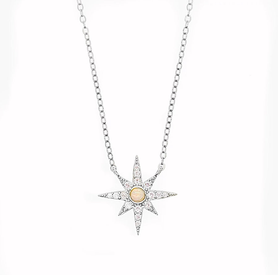 Vivian Grace Jewelry Necklace Silver Opal Starburst Necklace