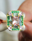 Vivian Grace Jewelry Ring Emerald Morganite Mosaic Cocktail Ring